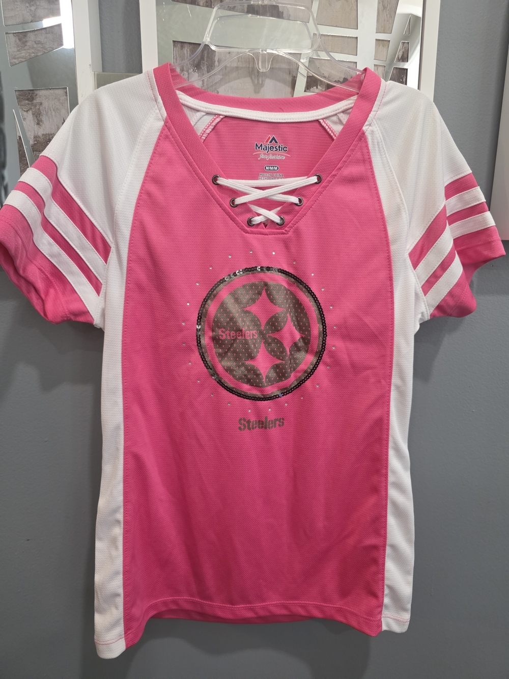 Majestic Pink and White Pittsburgh Steelers Lace-Up Jersey